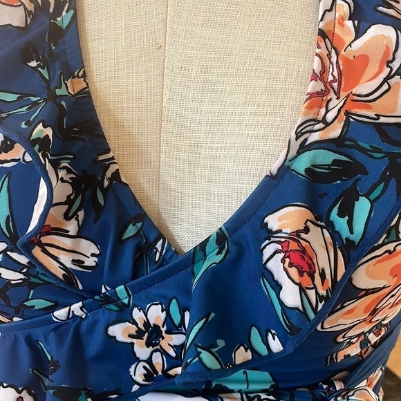 Modcloth One Piece swimsuit blue orange floral tropical floral New Sz S - Picture 7 of 8